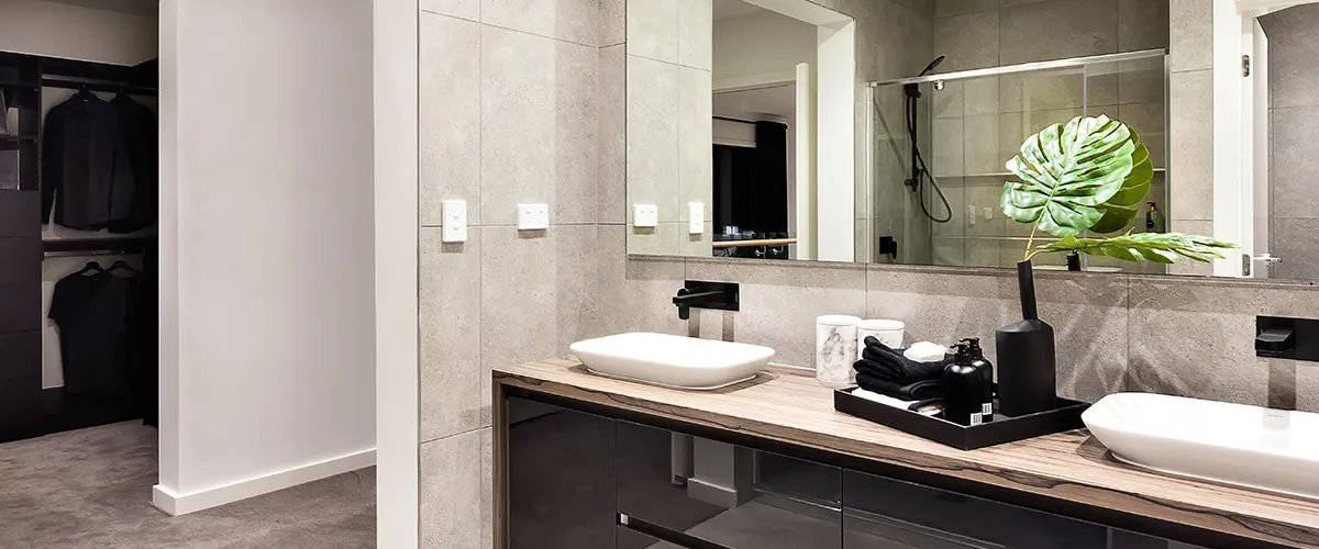 modern bathroom grey tiles
