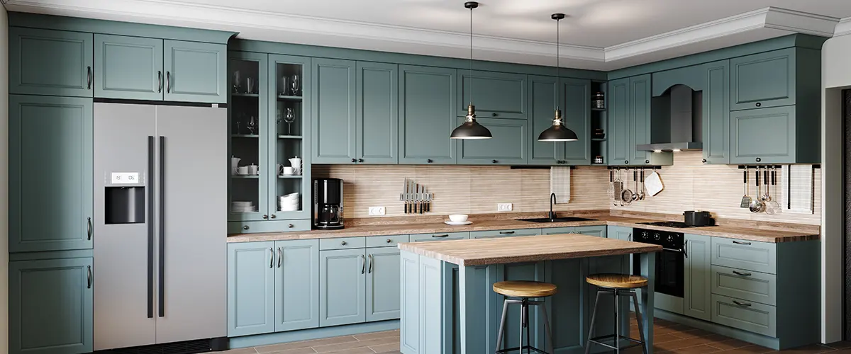 blueish kitchen cabinets