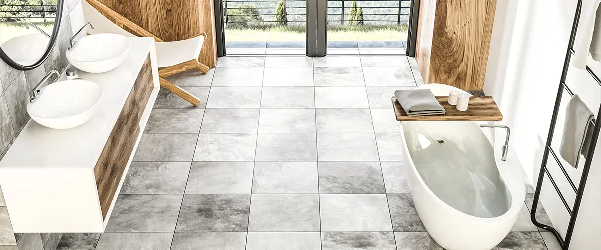 Bathroom flooring with off-white tile