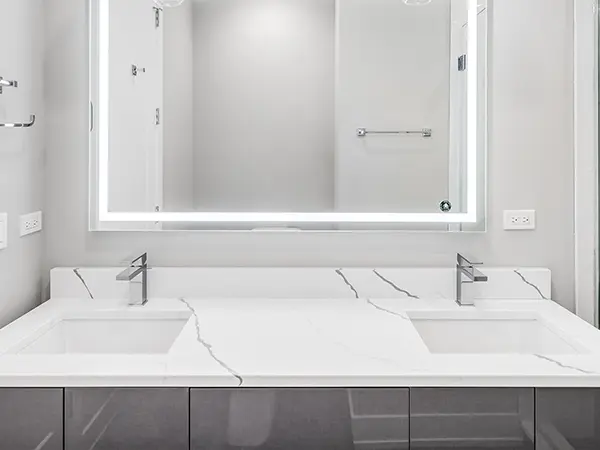 A quartz bathroom countertop