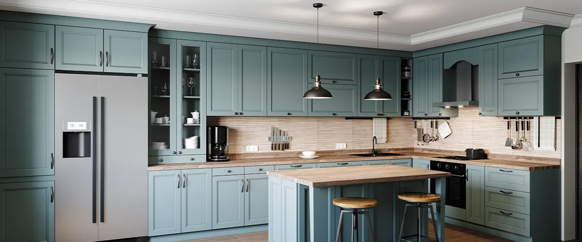 surrey kitchen with green cabinets