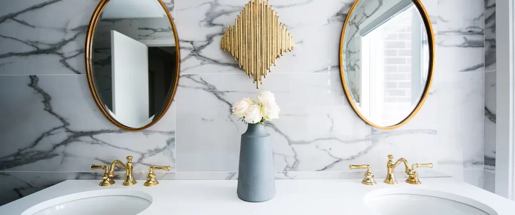 vanity with double gold mirrors